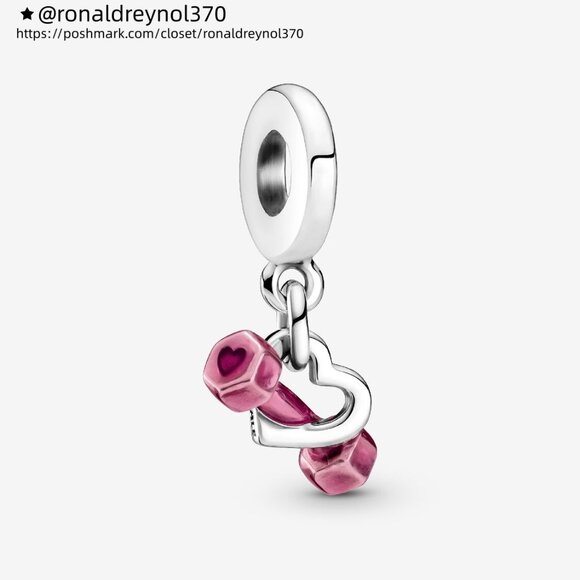 Pandora Dumbbell & Heart Dangle Charm - Picture 1 of 5
